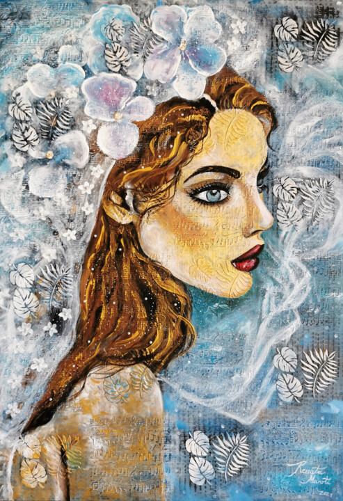 Painting titled "GIRL WITH PEARL'S H…" by Renata Maroti, Original Artwork, Acrylic