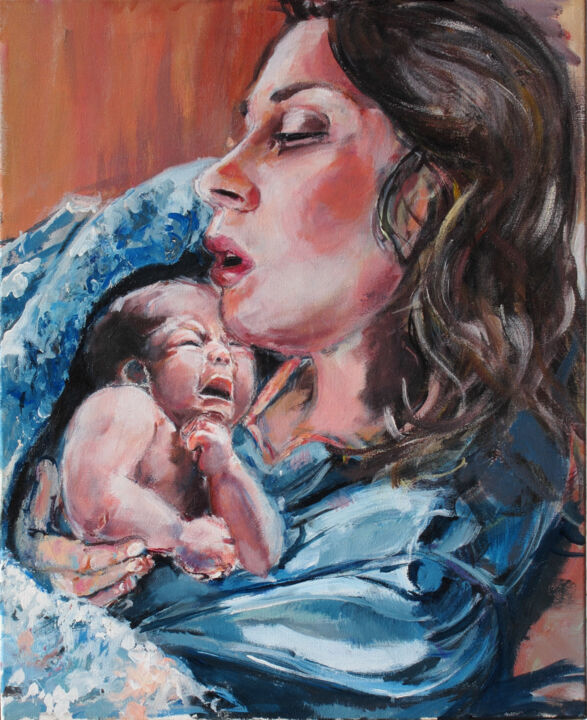 Malarstwo zatytułowany „Madonna z Dzieciątk…” autorstwa Jolanta Szymanowska, Oryginalna praca, Akryl