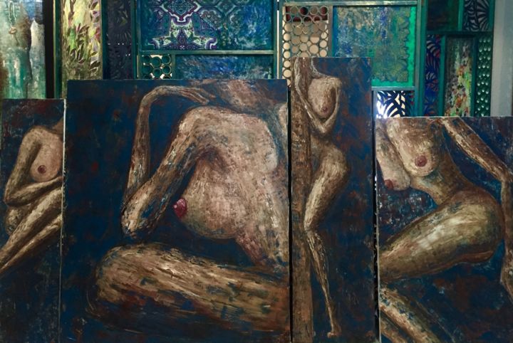 Картина под названием "Quattro nudi" - Tamar Janiashvili, Подлинное произведение искусства, Масло