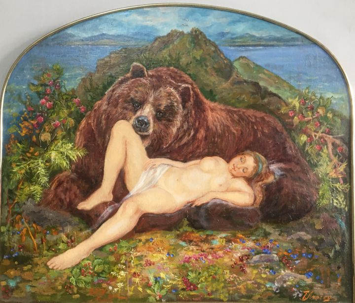Картина под названием "Машенька и Медведь…" - Татьяна Мамонова, Подлинное произведение искусства, Масло