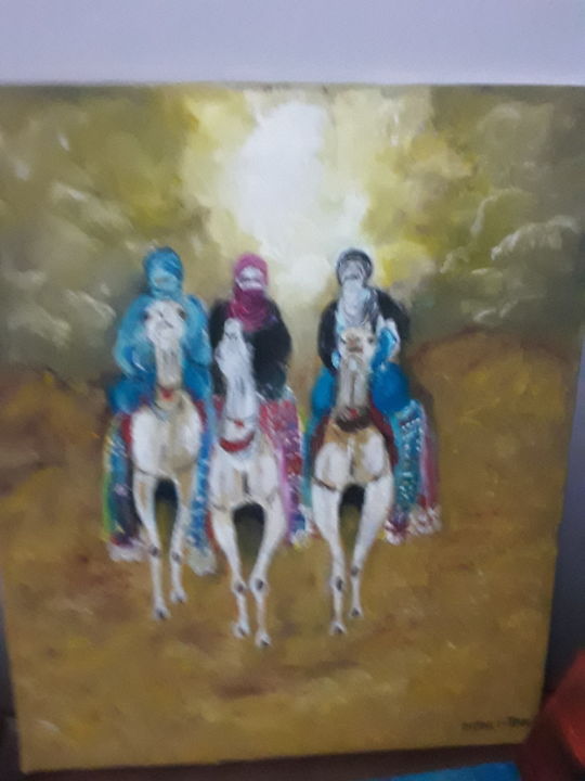 Painting titled "cavalier touareg" by Mohli Hamouche Taoues, Original Artwork, Acrylic