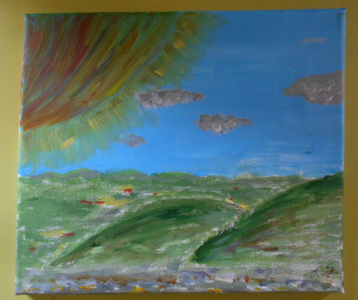Painting titled "behind the hills" by Tom Schrijver, Original Artwork, Acrylic
