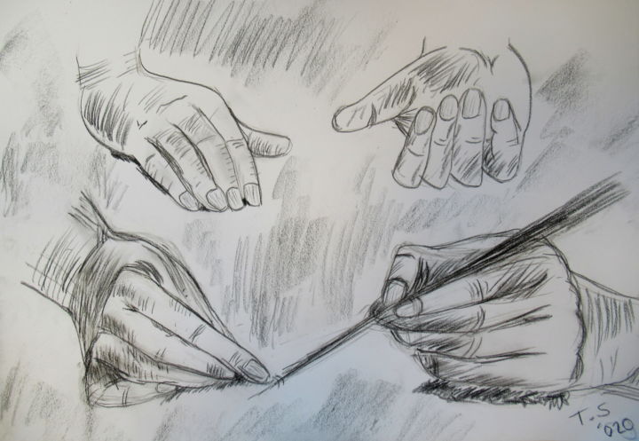 Dessin intitulée "hands" par Tom Schrijver, Œuvre d'art originale, Fusain
