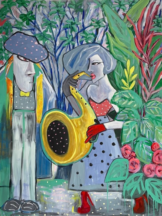 Malerei mit dem Titel "Jazz in the garden" von Ta Byrne, Original-Kunstwerk, Acryl