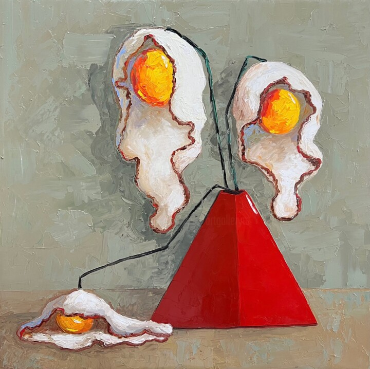 Ζωγραφική με τίτλο "Egg flowers in red…" από Ta Byrne, Αυθεντικά έργα τέχνης, Λάδι
