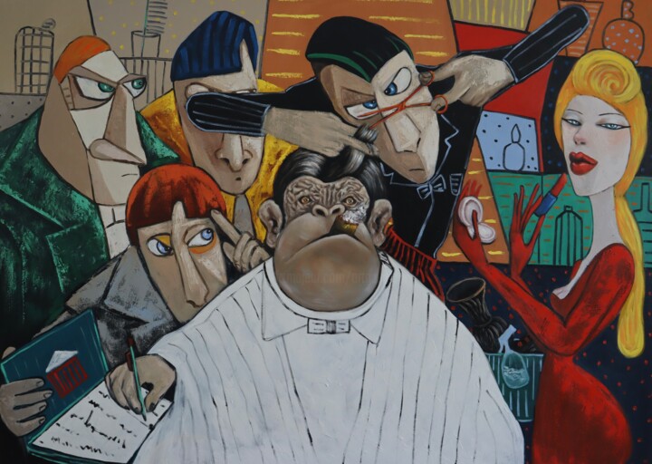 Painting titled "Boss having a hair…" by Ta Byrne, Original Artwork, Oil