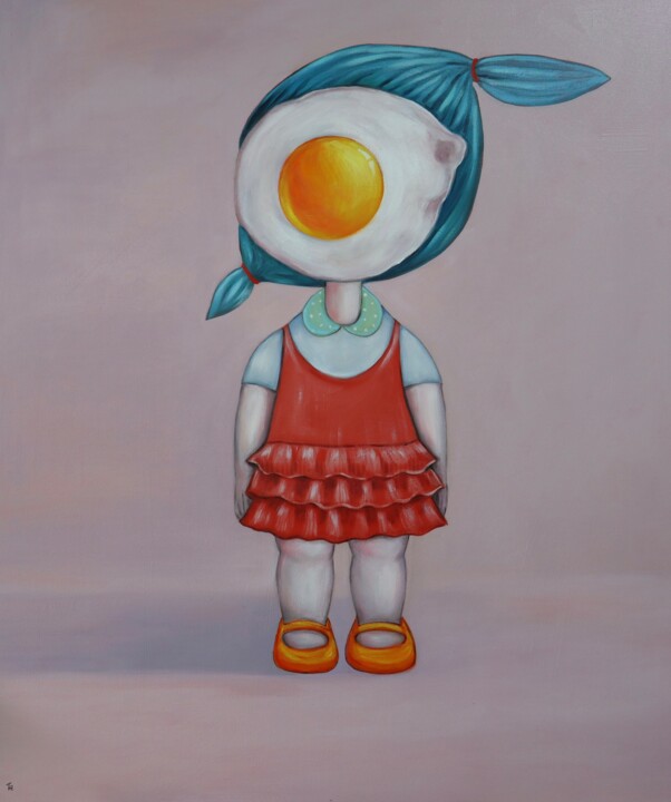 Pittura intitolato "Cute Egg Girl" da Ta Byrne, Opera d'arte originale, Olio