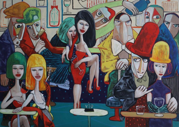 Kitten Club Painting, 51.2x70.9 in
