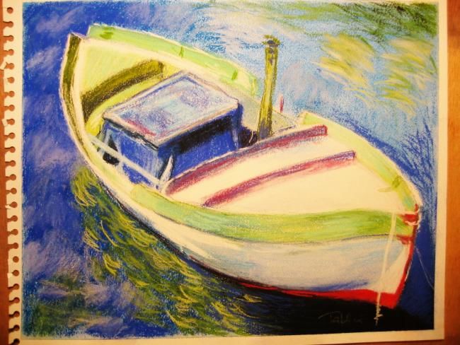 Painting titled "boat on adriatic sea" by Ovidiu Alexandru Tabara, Original Artwork