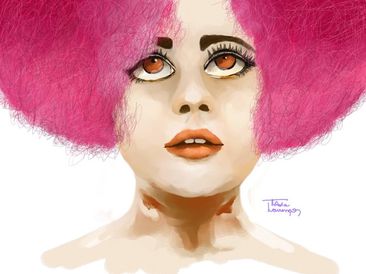 Digital Arts titled "Pink Hair" by Tabia Lourenço, Original Artwork, Digital Painting
