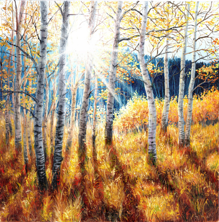 Painting titled "birch forest" by Tabimory, Original Artwork, Oil