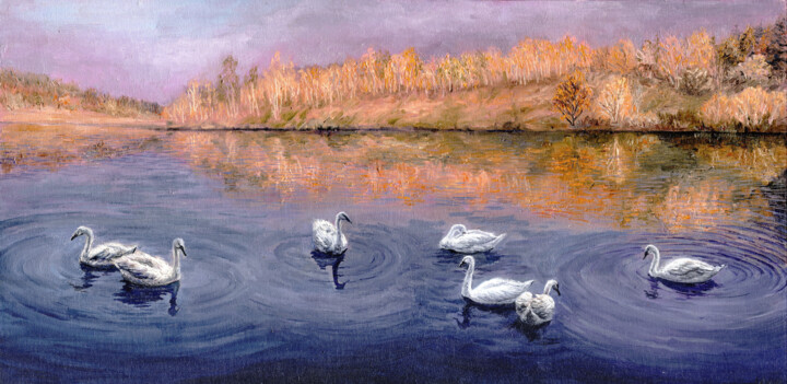 Painting titled "lilac lake" by Tabimory, Original Artwork, Oil