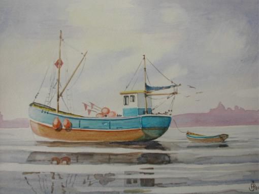 Peinture intitulée "Bateau de pêche" par Matthieu Jourdes, Œuvre d'art originale
