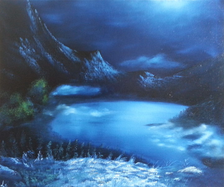 Peinture intitulée "L'eau de lune" par Emeric Lemoine, Œuvre d'art originale, Huile