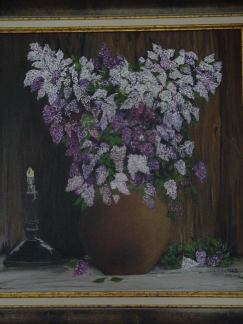 Painting titled "Vase de Lilas" by Marie, Original Artwork, Other