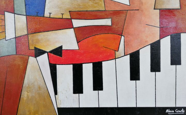 Painting titled "Jazz band" by Alain Courte, Original Artwork, Acrylic Mounted on Wood Stretcher frame
