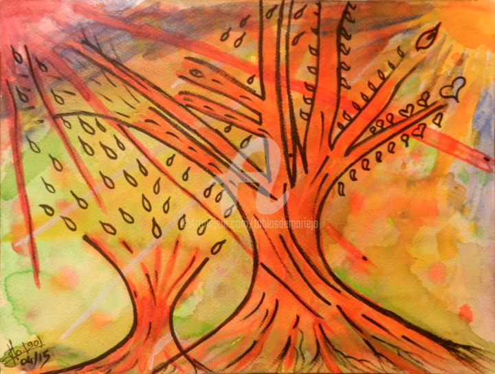 Peinture intitulée "" Larmes d'automne "" par Les Lumières De Ma Vie, Œuvre d'art originale, Aquarelle