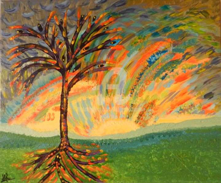 「n°65 "L'arbre mysté…」というタイトルの絵画 Les Lumières De Ma Vieによって, オリジナルのアートワーク, オイル