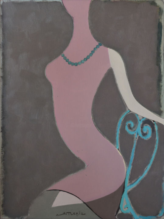 Ζωγραφική με τίτλο "Pink Dressed Lady" από Tabriz Abdullayev, Αυθεντικά έργα τέχνης, Λάδι