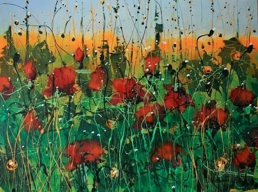 Painting titled "Wildflowers poppies…" by Tadeusz Iwańczuk, Original Artwork, Other