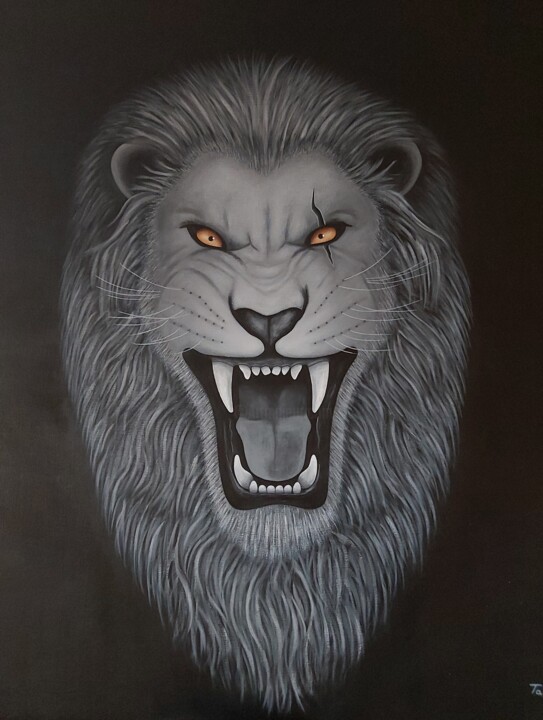 Painting titled "LION" by Tady Divjak, Original Artwork, Acrylic