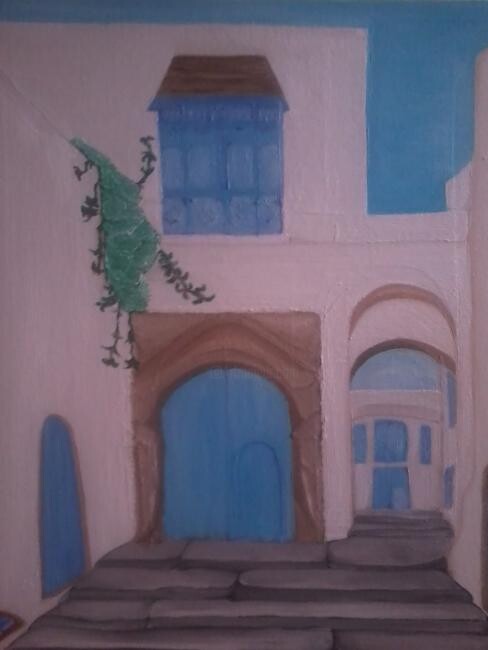 Painting titled "ruelle tunisienne" by Tahar Zouhani, Original Artwork