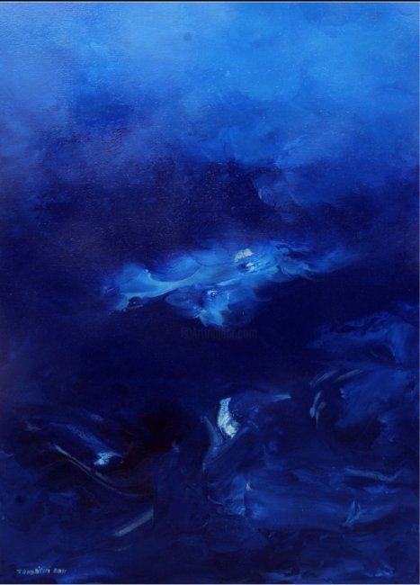 Peinture intitulée "Expression bleue" par Mohamed Tahdaini, Œuvre d'art originale