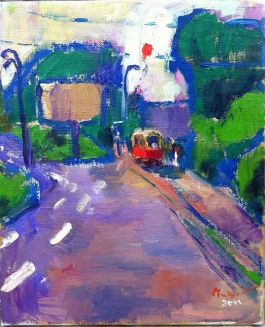 Schilderij getiteld ""Streetcar"" door Nataliia Mishniova, Origineel Kunstwerk, Anders