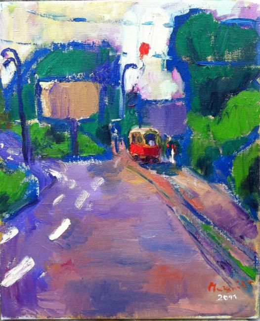 Painting titled ""Streetcar"" by Nataliia Mishniova, Original Artwork, Other