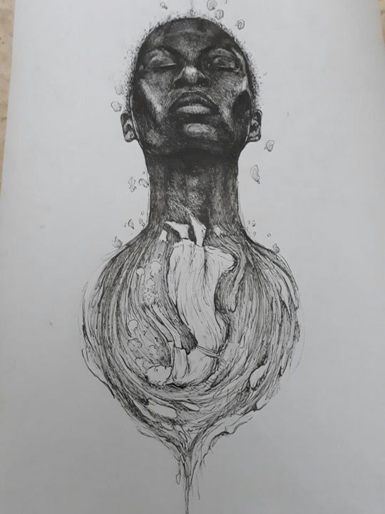 Dessin intitulée ""caindo em si"" par Tahrik Ndjai, Œuvre d'art originale