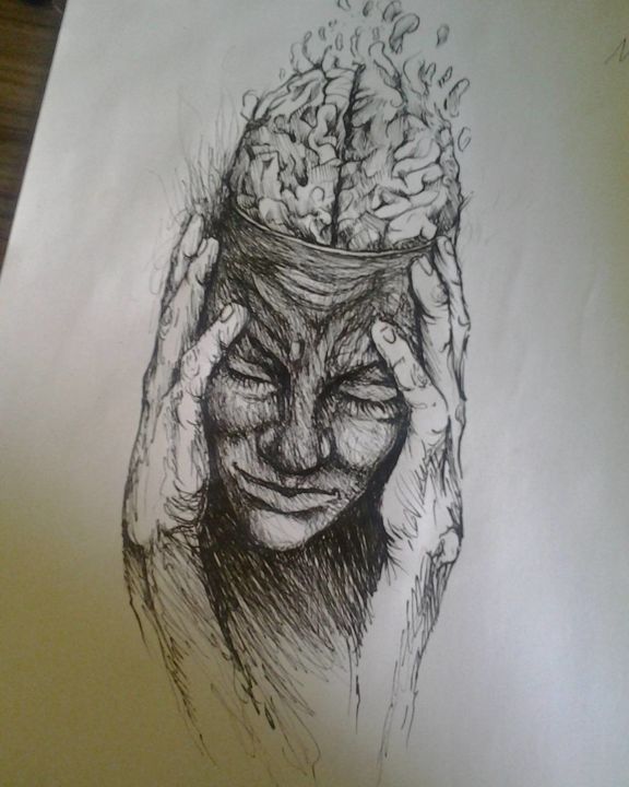 Dessin intitulée ""confusão mental"" par Tahrik Ndjai, Œuvre d'art originale