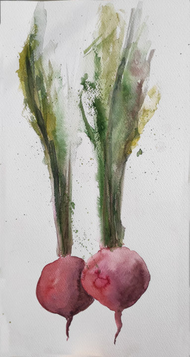 Painting titled "Two beets" by Olga Mikhailova, Original Artwork, Watercolor