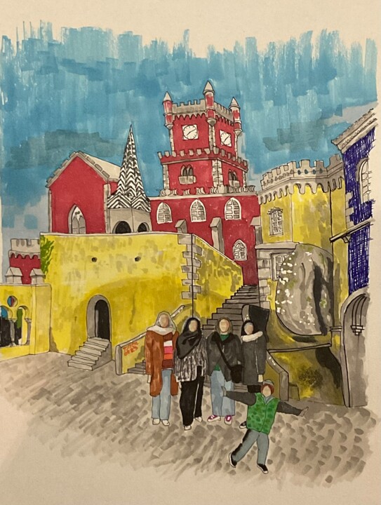 Painting titled "Sintra, Palácio Nac…" by Taicil, Original Artwork, Marker