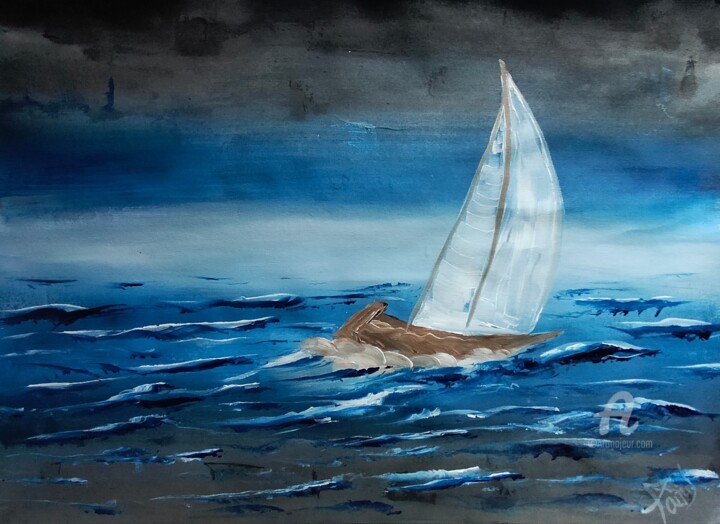 Painting titled "Ship 3" by Taijul Islam, Original Artwork, Acrylic