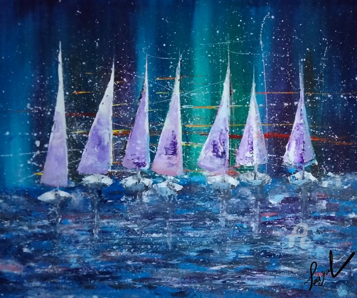 Painting titled "Seven Snow Ships" by Taijul, Original Art, Acrylic