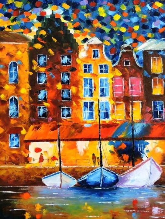 Painting titled "Joy in amsterdam" by Taillon Luz, Original Artwork, Oil