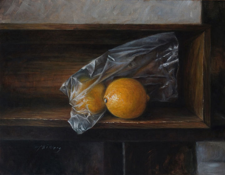 Painting titled "Lemons" by Taimeng Lim, Original Artwork, Oil