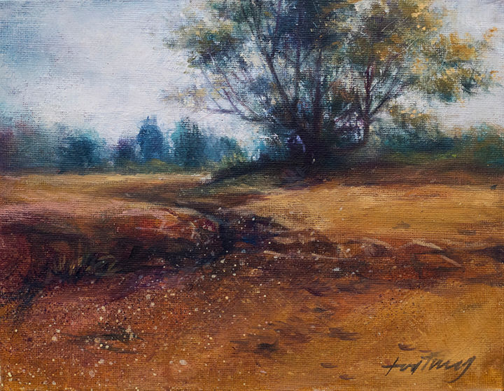 Painting titled "Cloudy Morning" by Taimeng Lim, Original Artwork, Oil