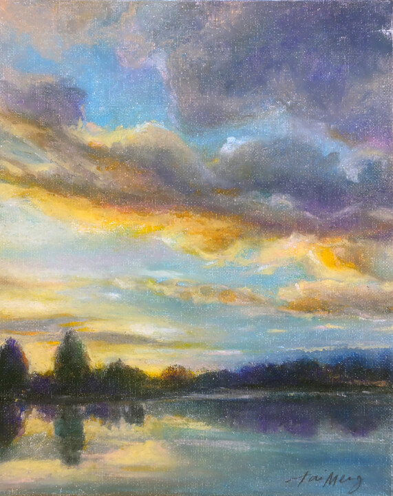 Painting titled "Clouds at Dusk" by Taimeng Lim, Original Artwork, Pastel