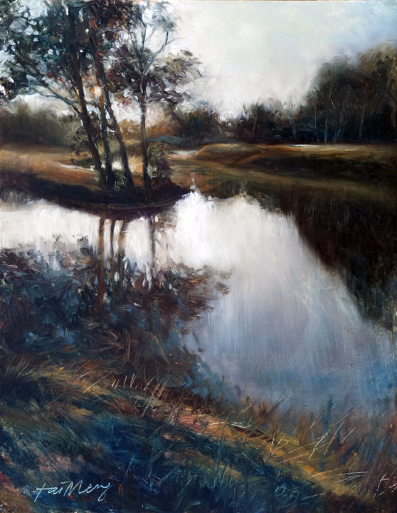 Malerei mit dem Titel "Morning Mist on The…" von Taimeng Lim, Original-Kunstwerk, Öl