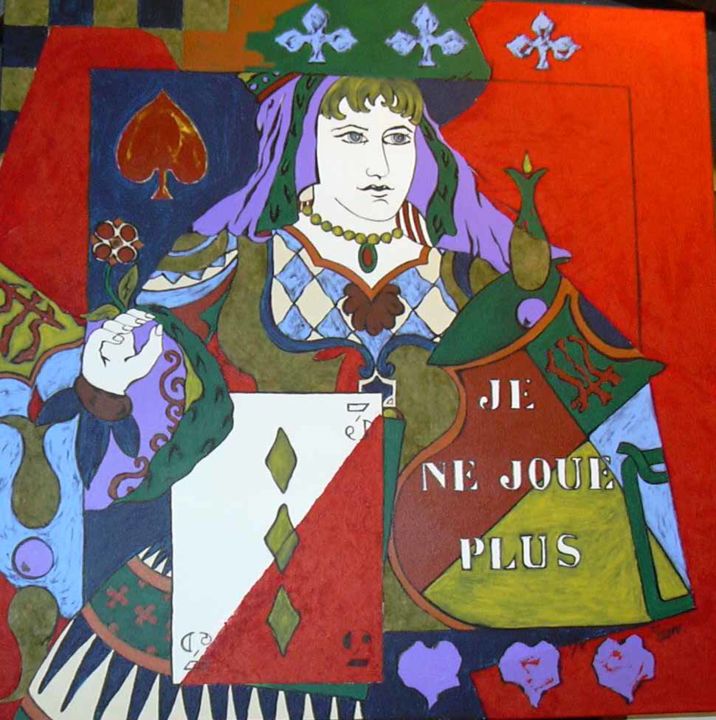 Painting titled "Reine de coeur" by Edith Taioni, Original Artwork, Acrylic