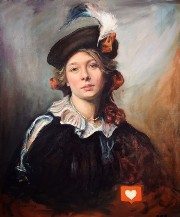 Painting titled "Портрет принцессы М…" by Vlad Takhtau, Original Artwork, Oil Mounted on Wood Stretcher frame