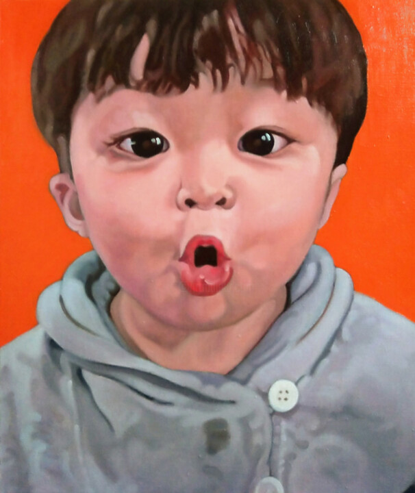 Painting titled "Wow! (Surprised Boy)" by Takuart, Original Artwork, Oil