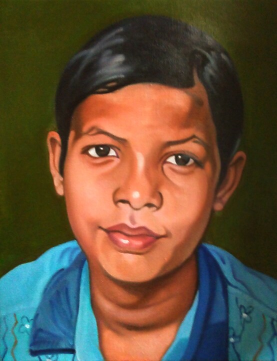 Painting titled "A little Chai Walla…" by Takuart, Original Artwork, Oil Mounted on Wood Stretcher frame