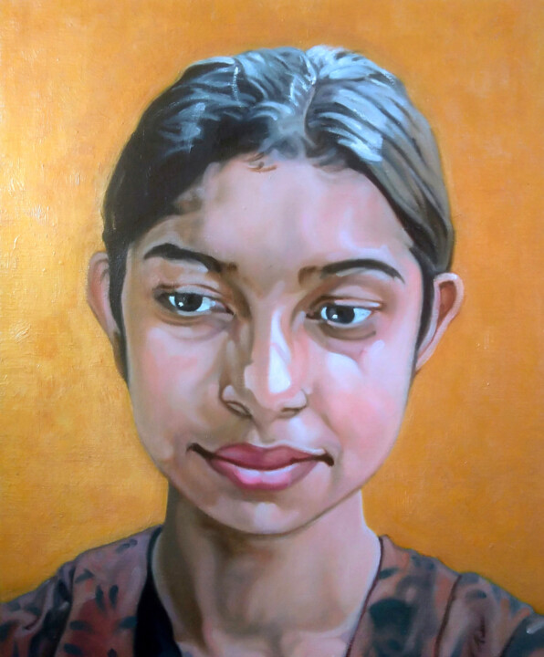 Painting titled "Lakshmi #2" by Takuart, Original Artwork, Oil Mounted on Wood Stretcher frame