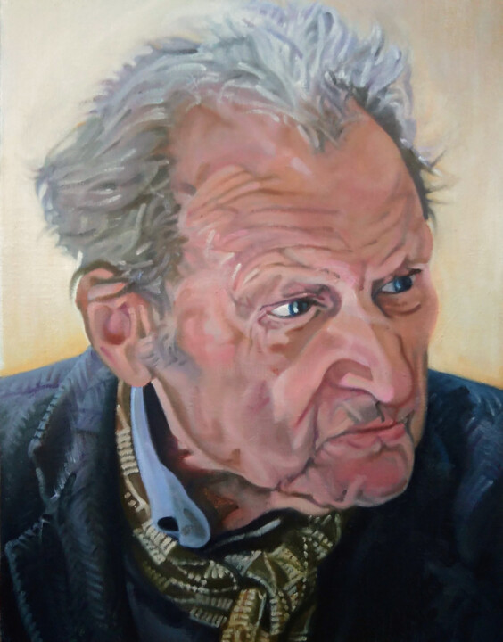 Painting titled "Lucian Freud" by Takuart, Original Artwork, Oil Mounted on Wood Stretcher frame