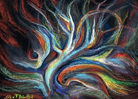 Peinture intitulée "la fente de l'arbre…" par Akacha Talbi, Œuvre d'art originale