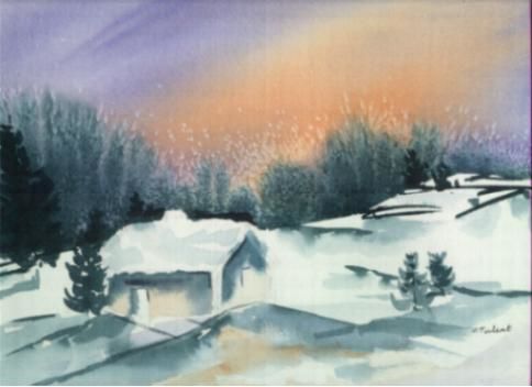 Painting titled "neige ciel de feu" by Veronique Talent, Original Artwork