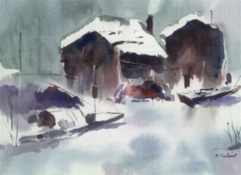 Painting titled "la neige en chine" by Veronique Talent, Original Artwork