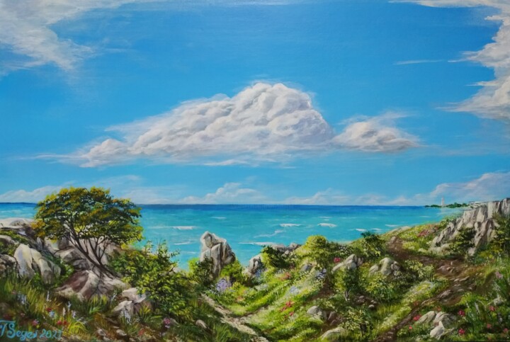 Painting titled "Seascape" by Tali Segev, Original Artwork, Acrylic Mounted on Wood Stretcher frame